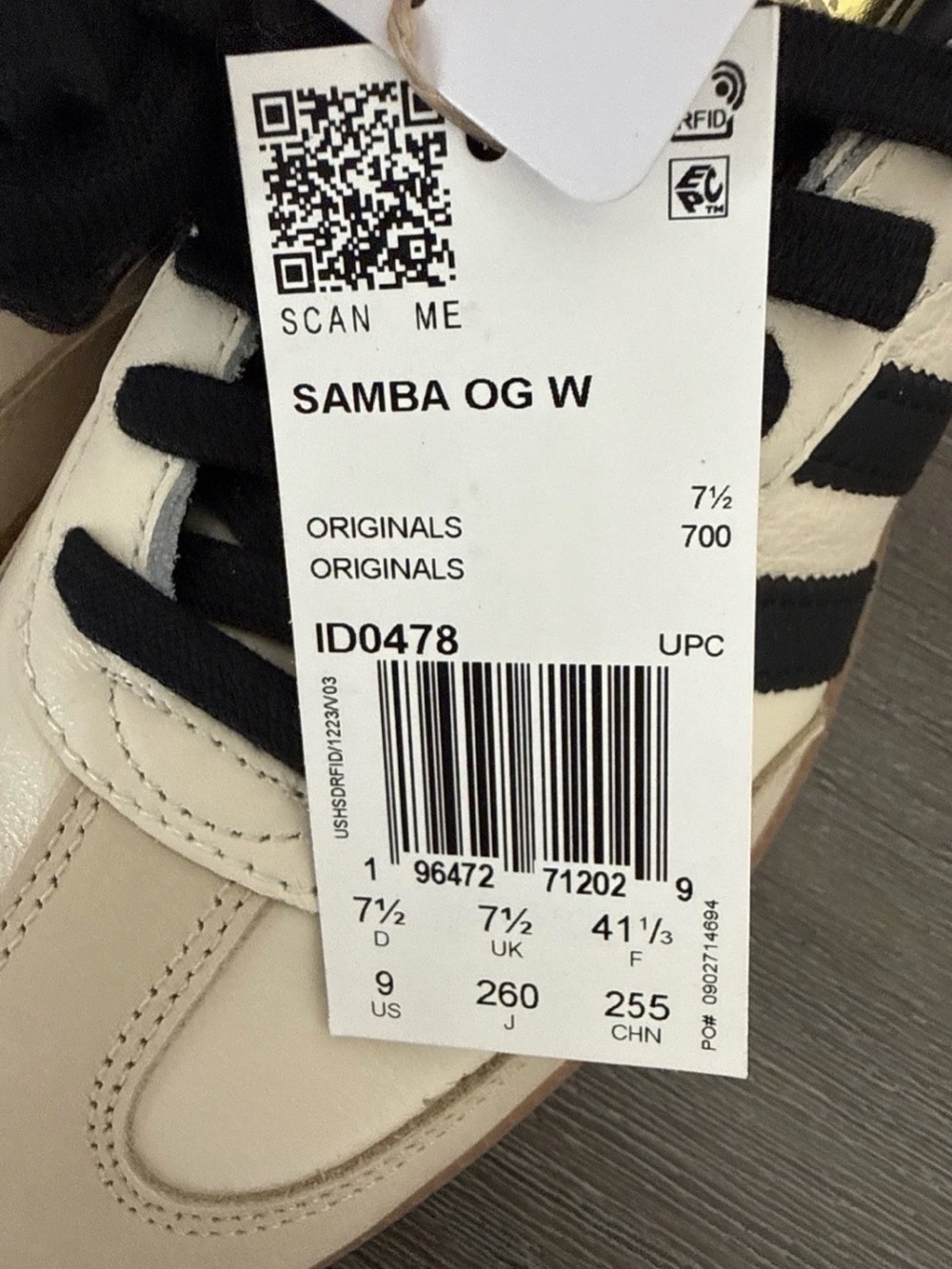 Adidas Samba OG (Cream White/Core Black/Sand Strata) Women's Shoes ID0478 Size 9 - Picture 4 of 6